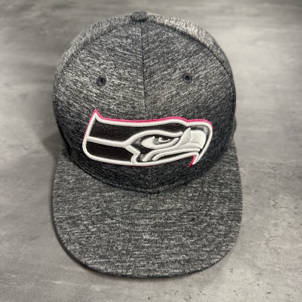 Seattle Seahawks Hat New Era Cap Gray Pink Breast Cancer Crucial Catch 7 1/2